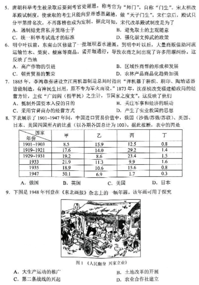广东深圳市2024高三4月二模考试历史试题及答案解析