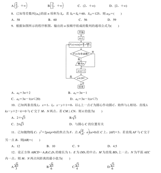 2021全国高考理科数学仿真模拟试卷【含答案】