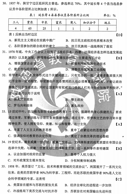 2020全国2卷高考文综试题及答案解析【word精校版】