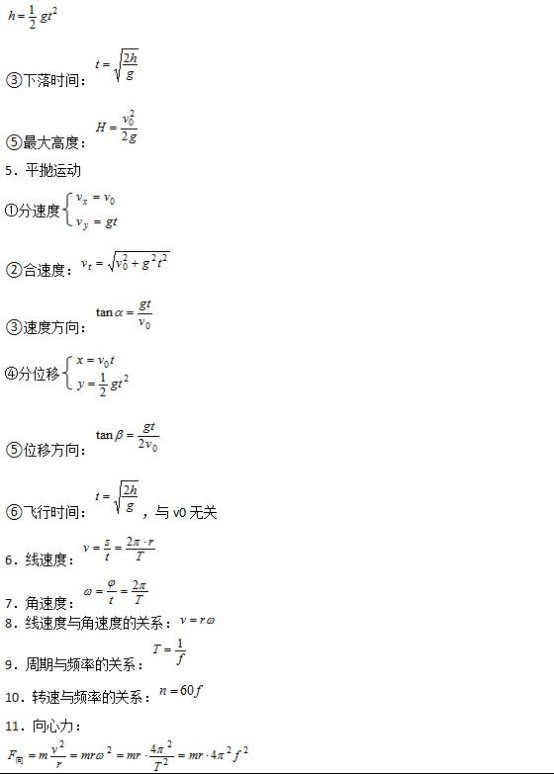 高一物理学习公式大全汇总这里全有了