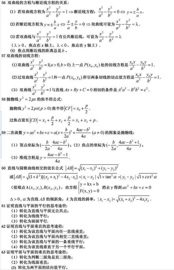 高三数学复习常用公式及结论(一)