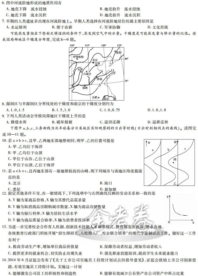 2017金考卷文综押题卷及答案