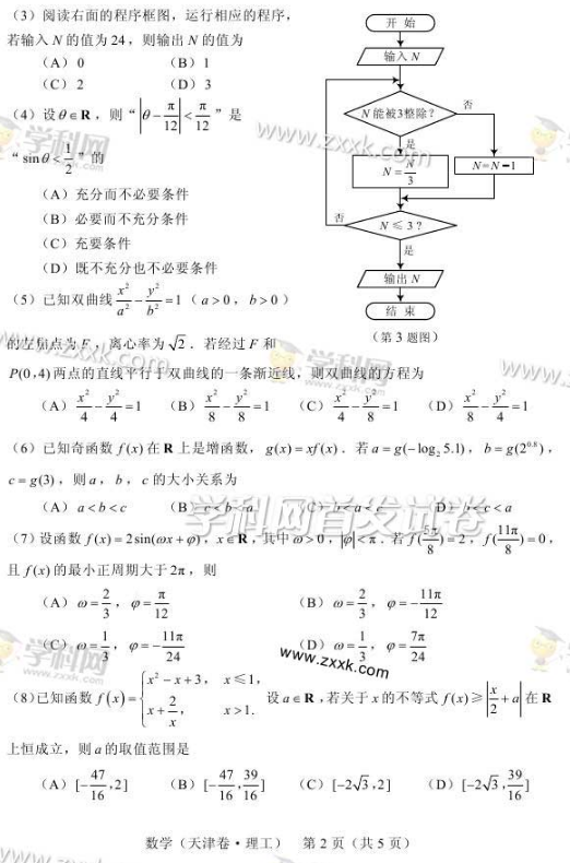 天津高考理科数学试题及答案