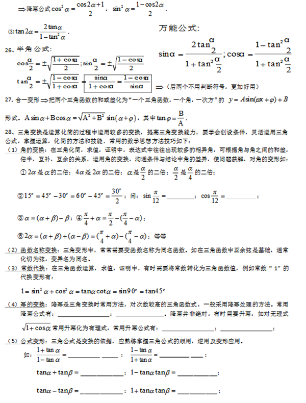 高中數(shù)學(xué)必修四知識點(diǎn)