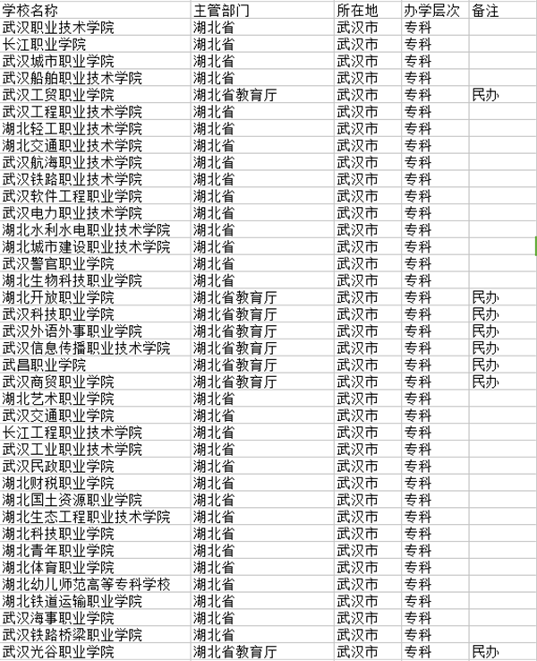 武汉市最好专科院校名单