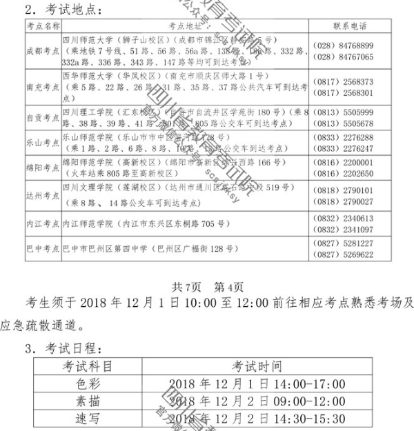 2019四川艺术统考考试时间及地点安排