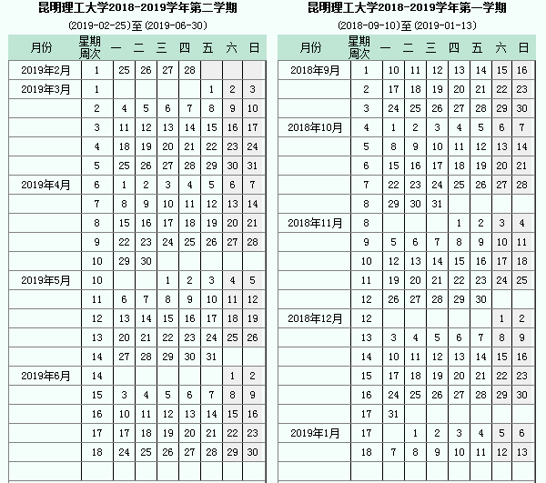 2019云南高校寒假放假时间安排