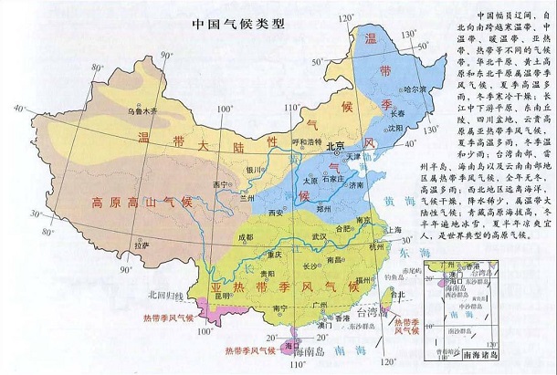 中国气候分布图有哪些气候类型