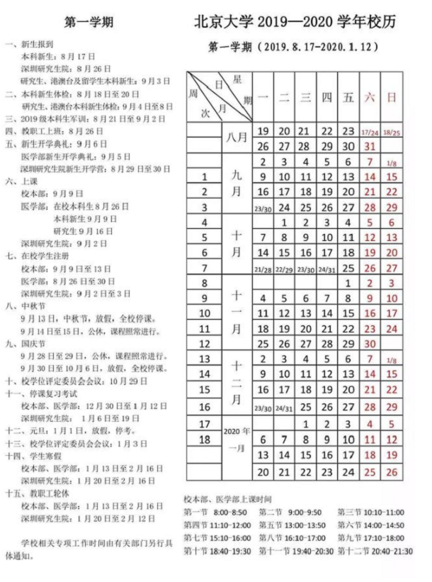 2020北京大学寒假开学时间安排