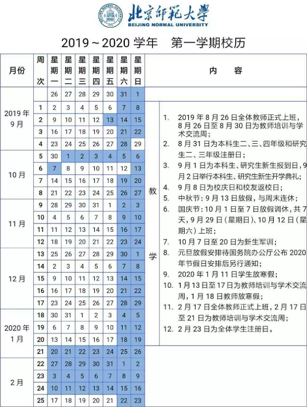 2020北京师范大学寒假开学时间安排