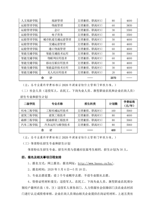 2020湖南交通职业技术学院单招简章