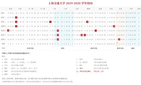 上海交通大学2020暑假放假时间