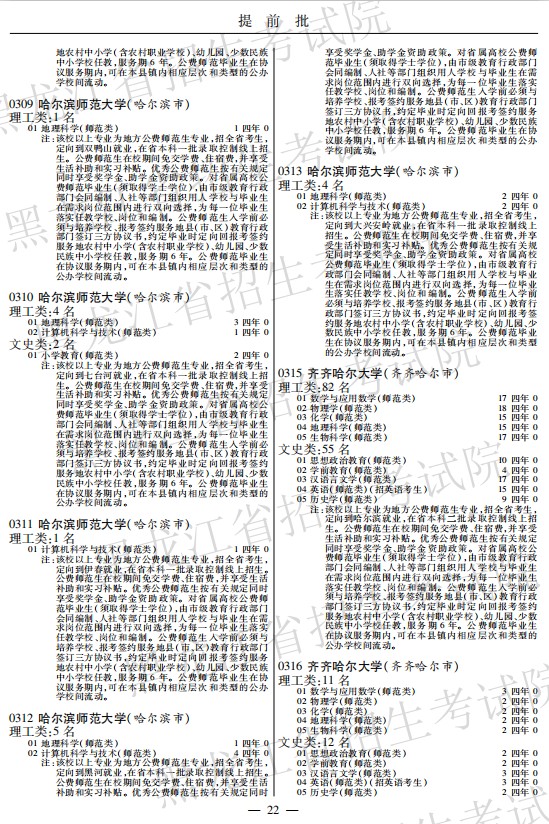 2020年黑龙江全国普通高校招生计划