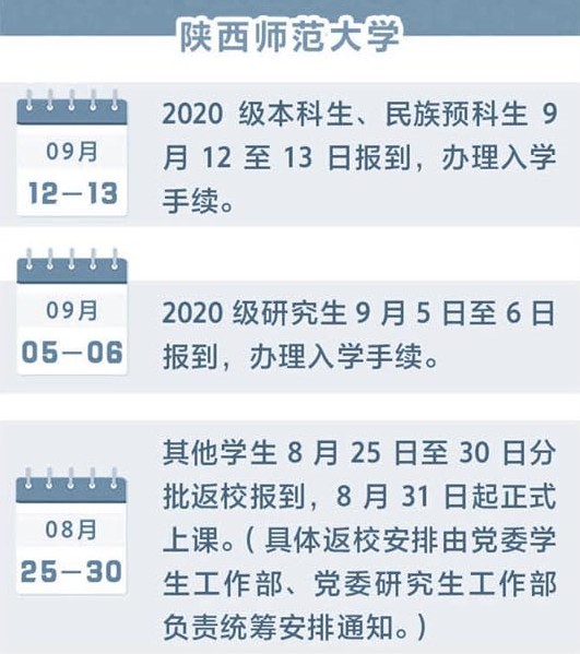 2020陕西高校开学时间公布