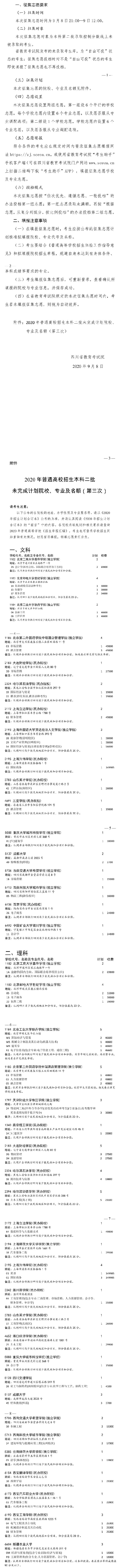 2020四川二本第三次征集志愿时间及学校