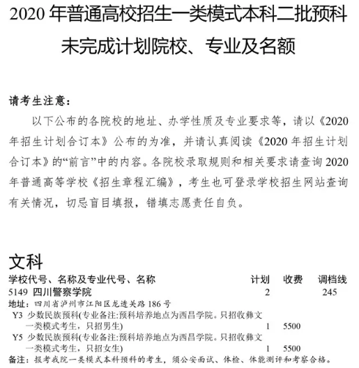 2020四川二本预科征集志愿时间及学校