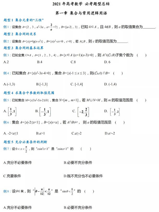 高考数学必考常考题型清单整理