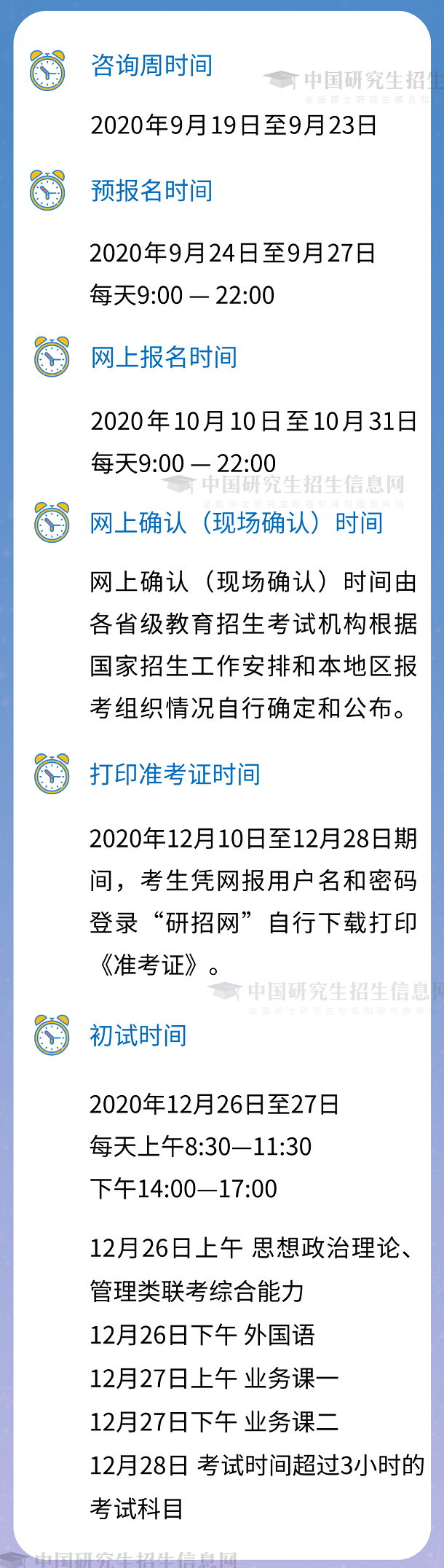 2021考研日程表 考试科目时间安排