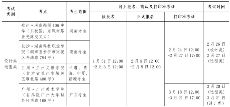 四川美术学院2021年郑州、长沙、兰州、广州考点报名考试公告