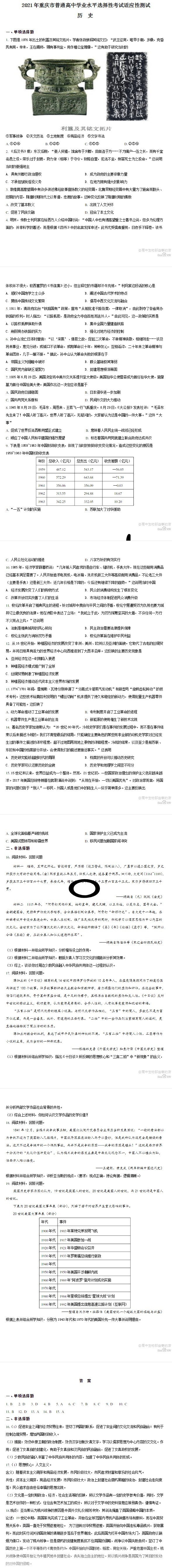 2021重庆八省联考历史试题及答案