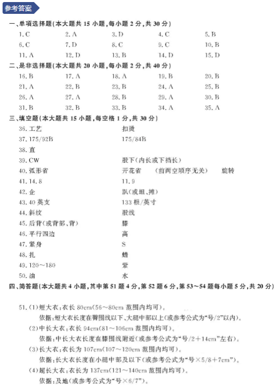 2021浙江服装类职业技能考试试题及答案 考什么内容