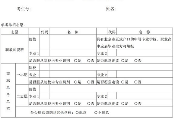 高考志愿表填报样本