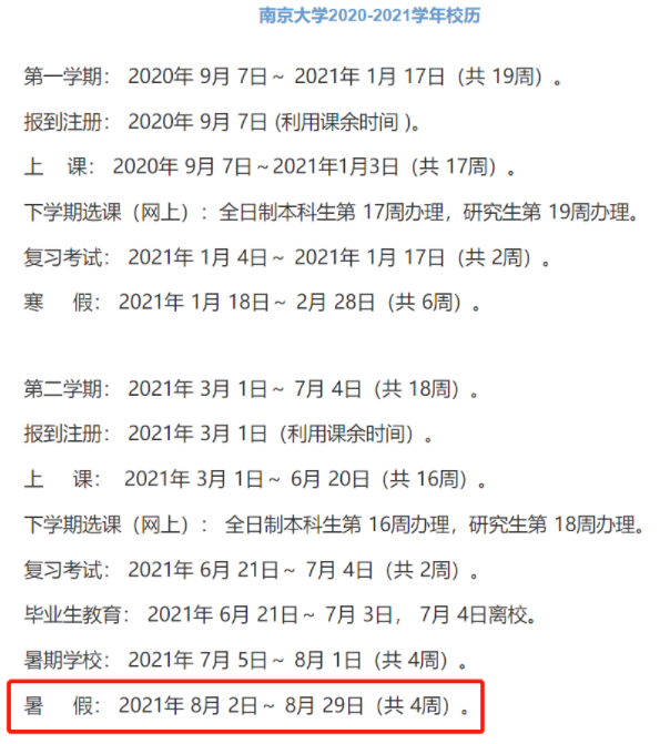 2021年南京大学暑假时间 什么时候放暑假