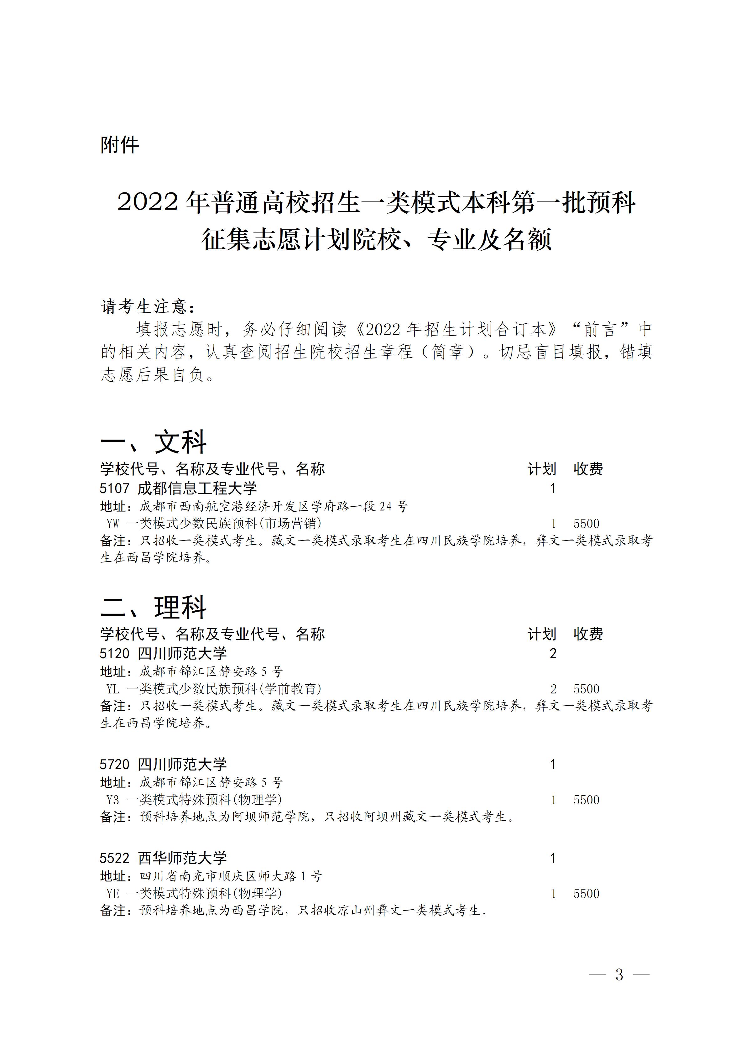 2022四川本科一批预科未完成计划院校征集志愿院校名单