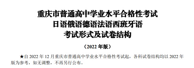 2022重庆市高中学业水平考试外语类考试形式及试卷结构