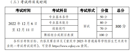2023重庆舞蹈类专业统考考试安排 考试时间及科目