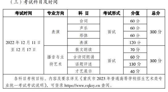 2023重庆影视类专业统考考试安排 考试时间及科目