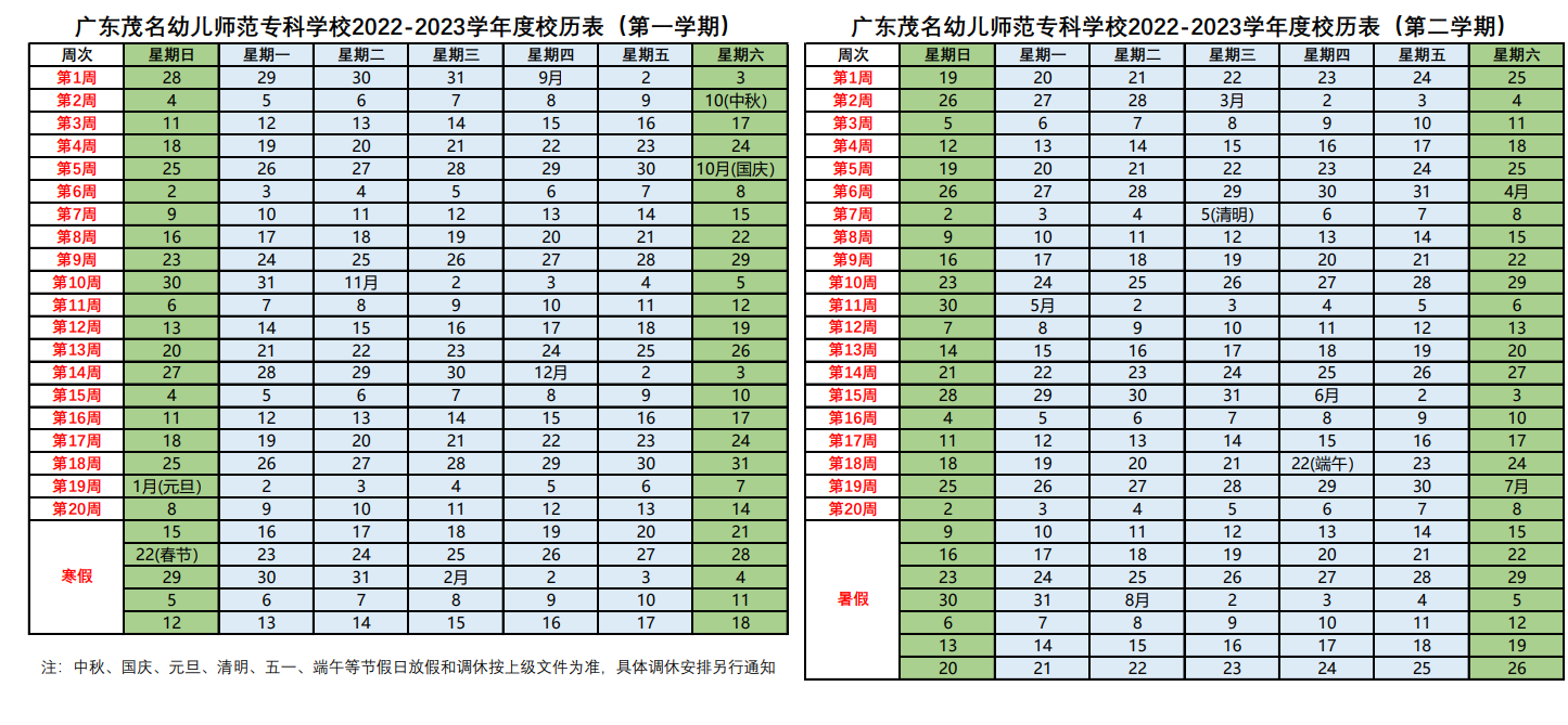 2023广东茂名幼儿师范专科学校寒假时间安排 什么时候放寒假