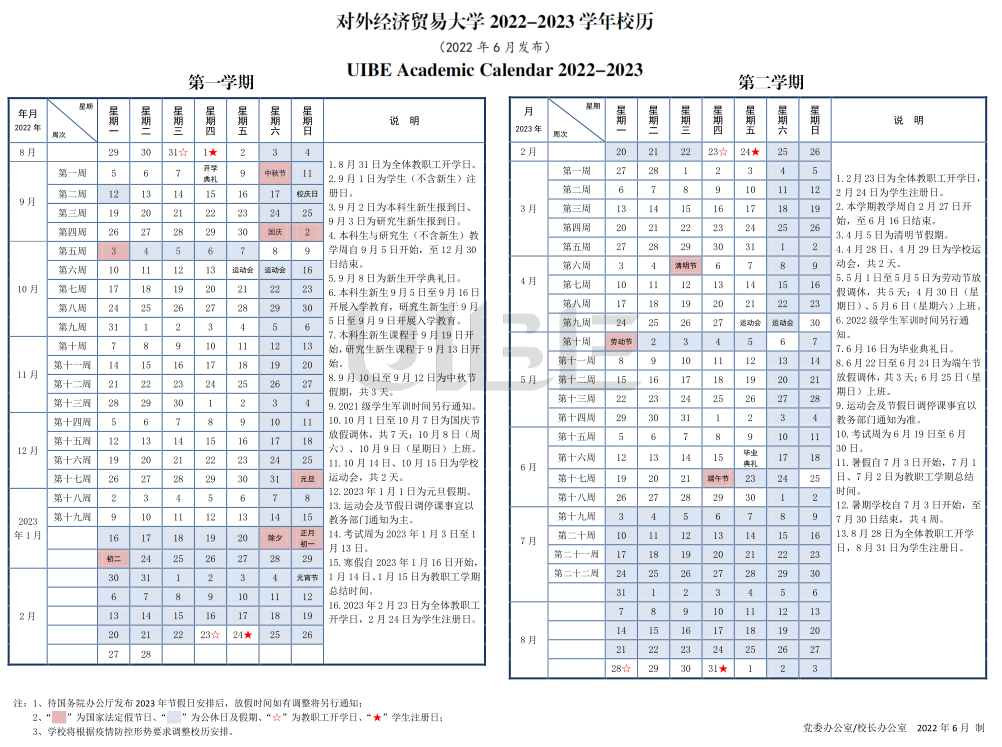 2023对外经济贸易大学寒假时间安排 什么时候放寒假