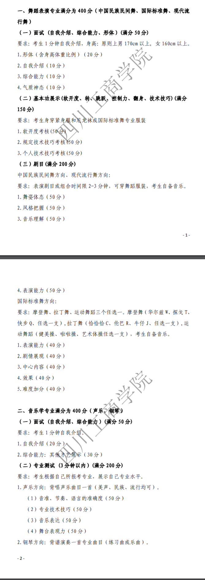 2023四川工商学院校考内容及要求 有哪些评分标准