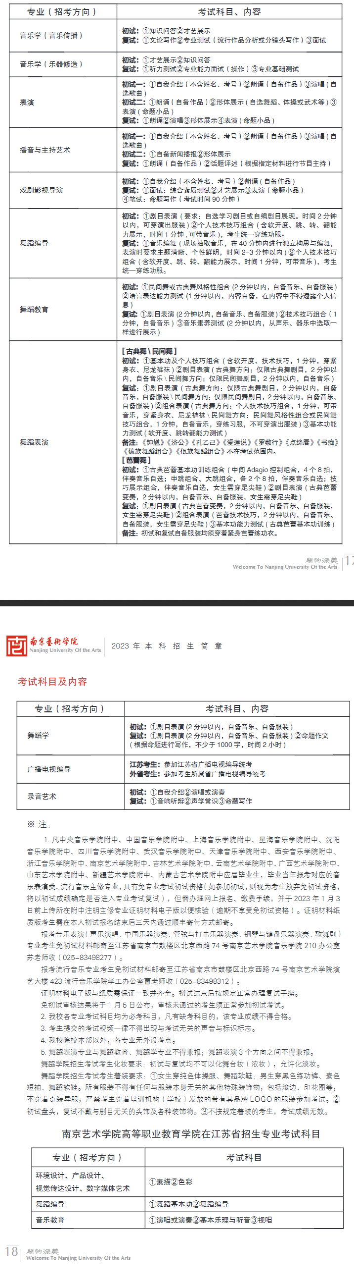2023南京艺术学院校考考试科目及内容 什么时候考试