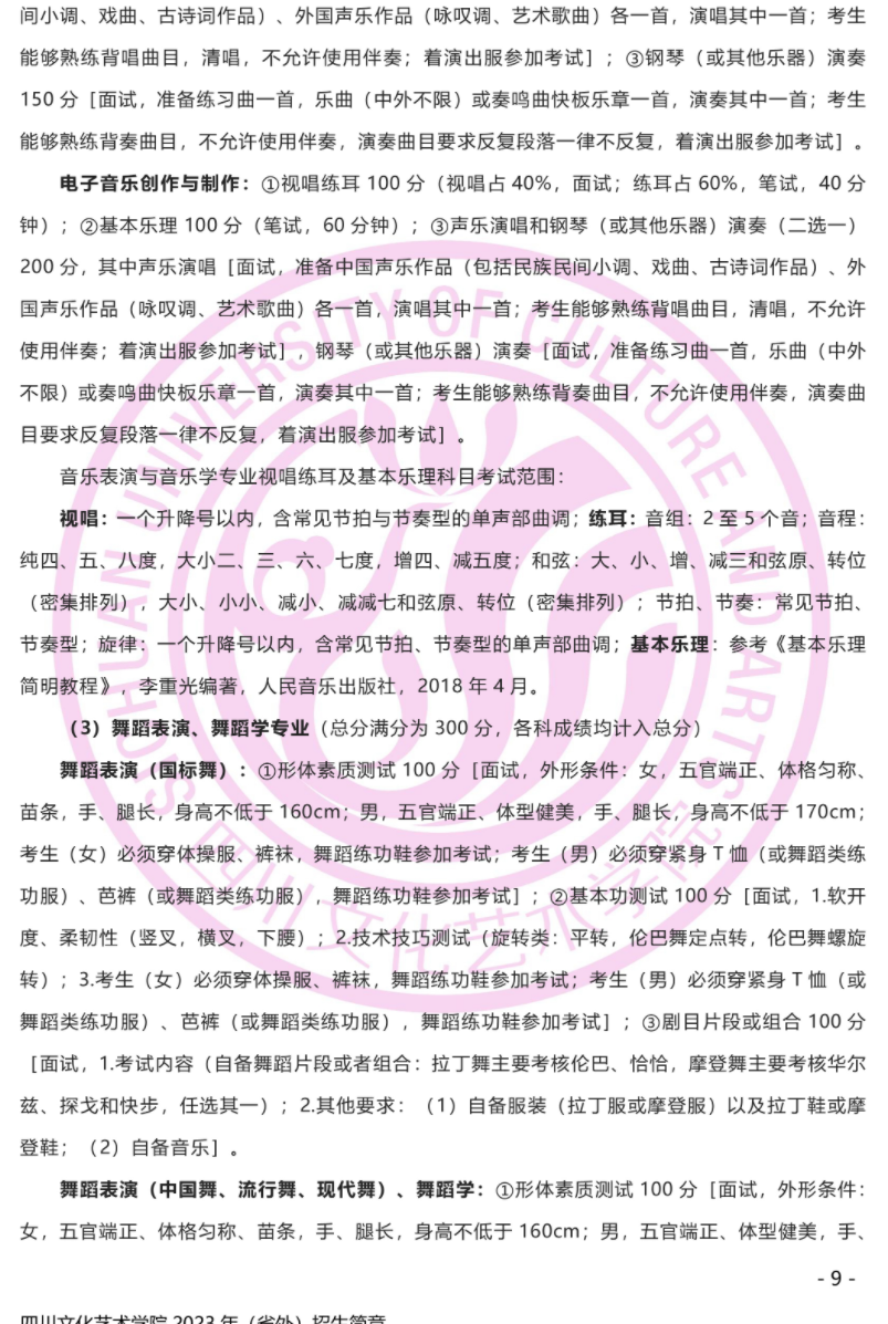 四川文化艺术学院2023（省外）招生简章