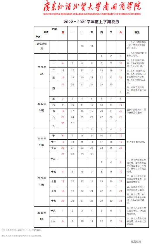 2023广东外语外贸大学南国商学院寒假开始和结束时间 什么时候放寒假