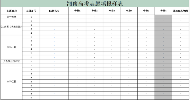 2024河南高考志愿填报样本模板 志愿表怎么填