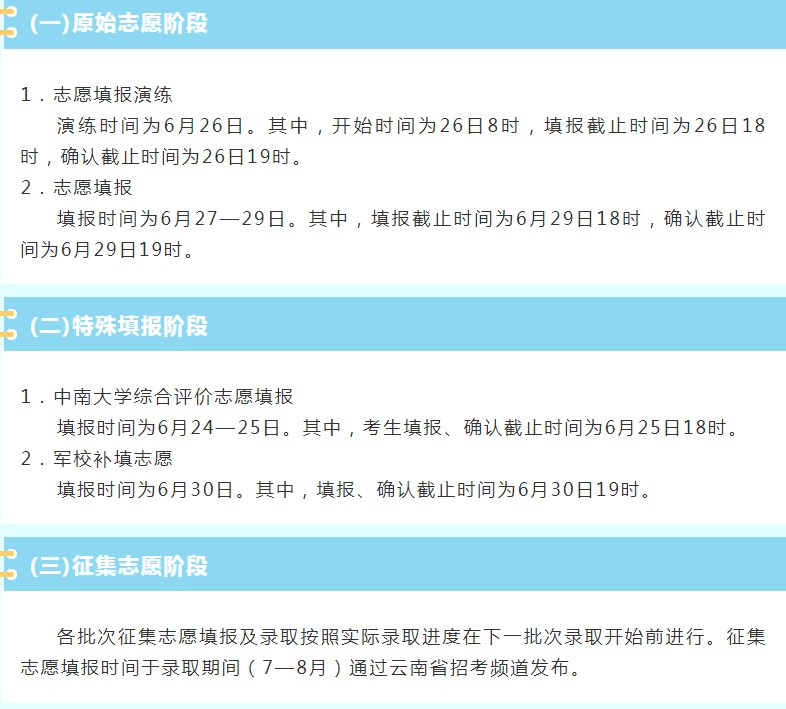 2024云南高考志愿填报时间定了 开始和截止填报时间什么时候