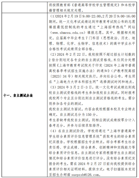 2024上海电力大学春季高考招生简章 招生专业及计划