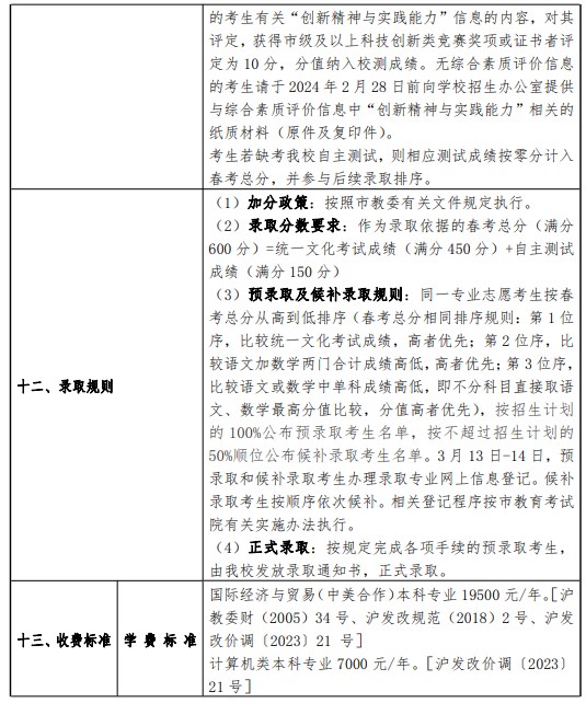 2024上海电机学院春季高考招生简章 招生专业及计划