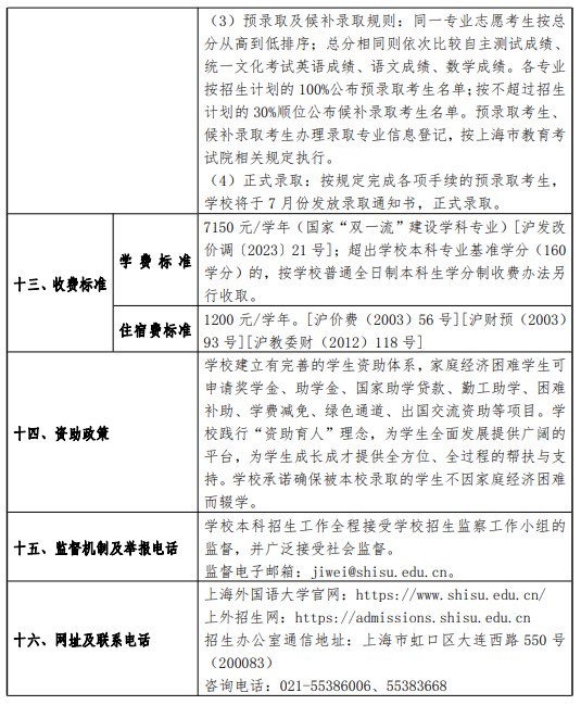 2024上海外国语大学春季高考招生简章 招生专业及计划