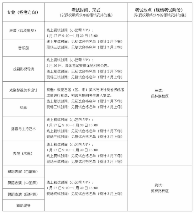 2024年上海戏剧学院艺术类校考时间安排