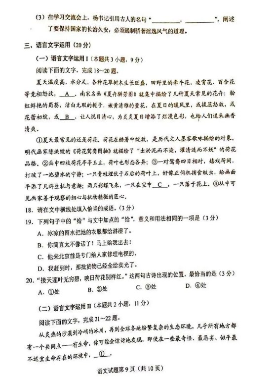 最新2024年新高考九省联考语文试题公布【完整版】