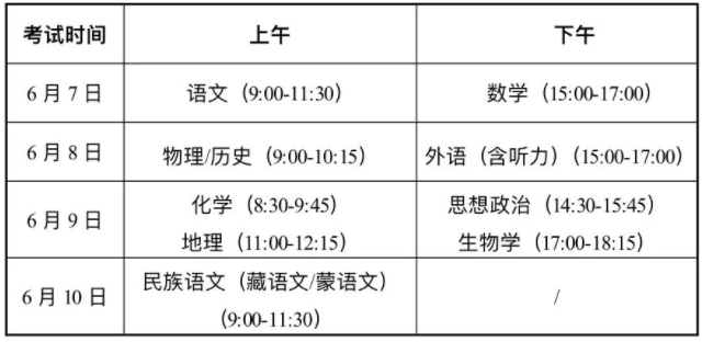 甘肃省2024新高考考试时间安排