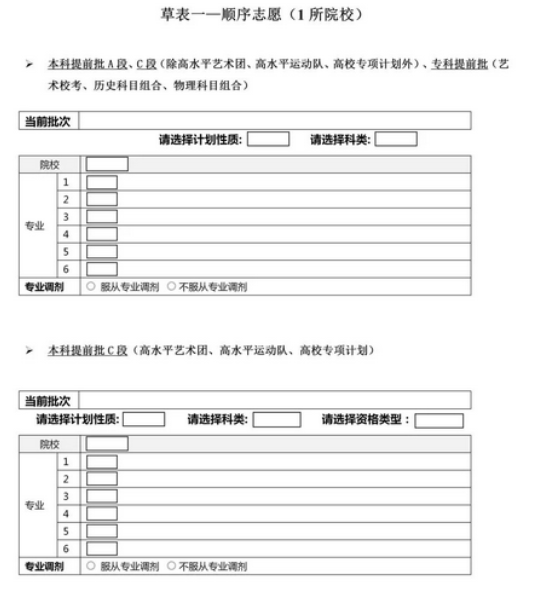 2024年河北省高考志愿填报表模板 如何填报