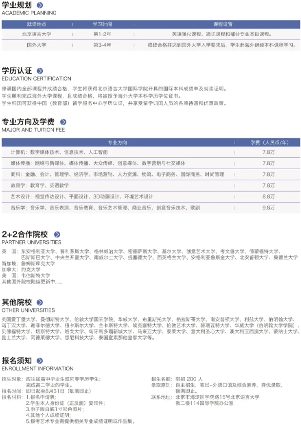 北京语言大学2+2国际本科2024年招生简章