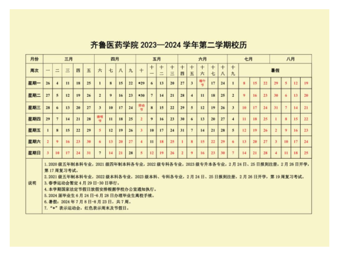 2024齐鲁医药学院暑假放假时间安排