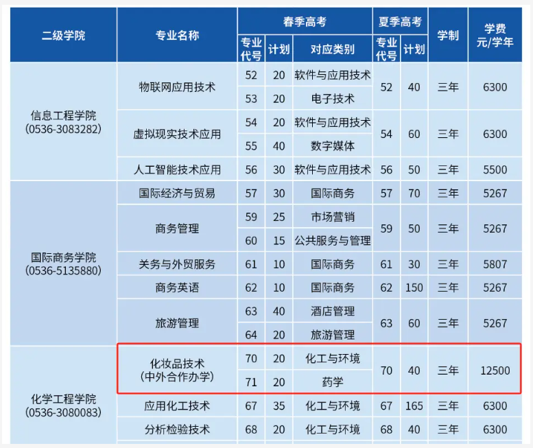 2024潍坊职业学院中外合作办学各专业一年多少钱