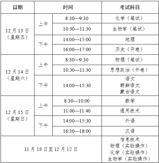 吉林2024下半年高中学业水平合格性考试时间安排 几号考试